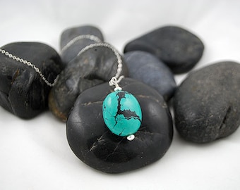 Turquoise Stone Pendant on a Sterling Silver or 14K Gold Filled Chain