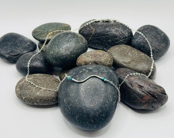 Sterling Silver Necklace with Silver Tube and Turquoise Stones