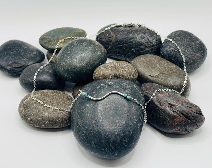 Sterling Silver Necklace with Silver Tube and Turquoise Stones