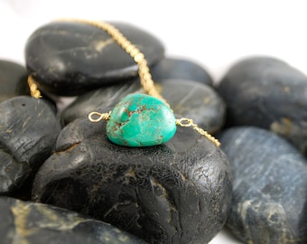 Chunky Green Turquoise Stone on a 14k Gold Filled Chain