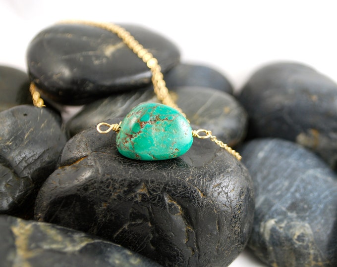 Chunky Green Turquoise Stone on a 14k Gold Filled Chain