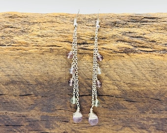 Sterling Silver Chains with Amethyst and Tourmaline stone Earrings