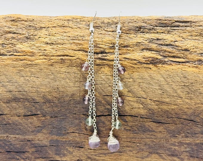 Sterling Silver Chains with Amethyst and Tourmaline stone Earrings
