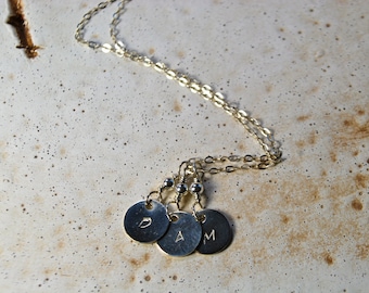 Sterling Silver Custom Hand Stamped Charm Necklace - 3 Charms