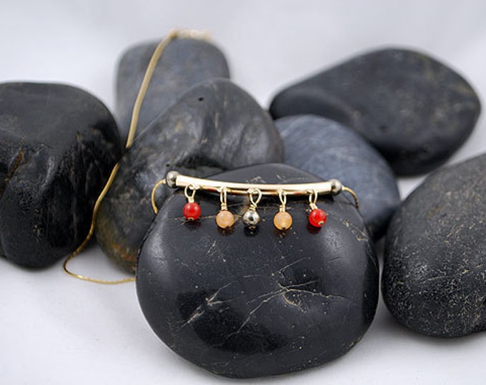 14k Gold Filled Tube with Carnelian, Aventurine and Pyrite Drops