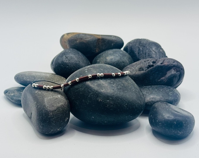 F**K CANCER Red Jasper Heishi and Silver Beaded Morse Code Adjustable Bracelet