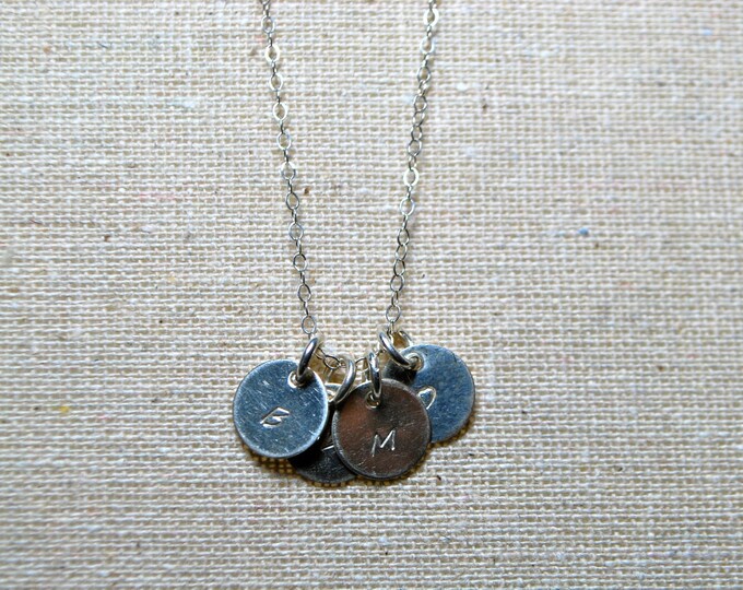 Sterling Silver Custom Hand Stamped Charm Necklace - 4 Charms