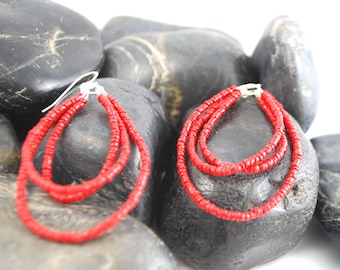 Sterling Silver, Coral Beaded Tear Drop Earrings