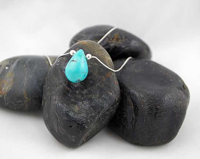 Sterling Silver, Solid Chain with Single Turquoise Pear Drop Necklace