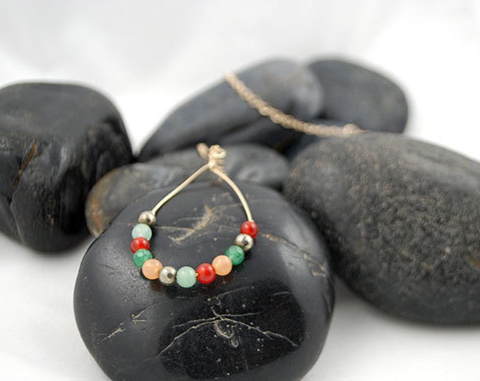 Carnelian, Pyrite and Aventurine Teardrop Pendant on a 14k Gold Filled Chain