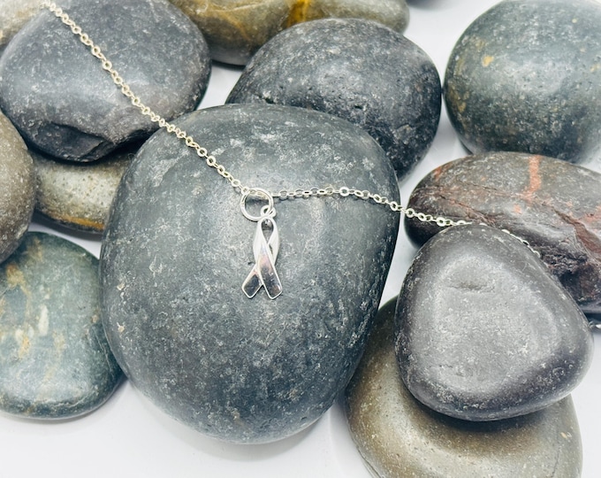 Sterling Silver Breast Cancer Ribbon Charm on Chain