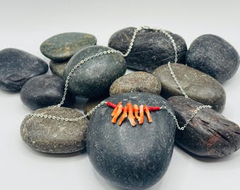 Sterling Silver Chain Necklace with Natural Coral Branches