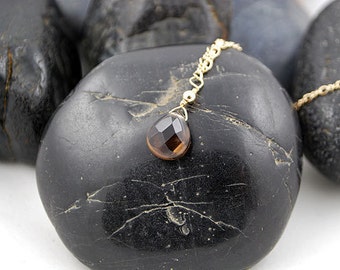 Smoky Quartz Briolette Gem on a 14k Gold Filled Chain