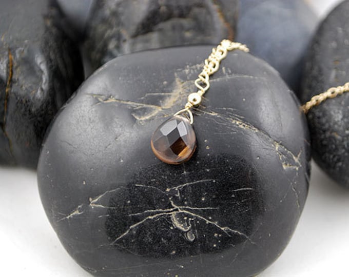 Smoky Quartz Briolette Gem on a 14k Gold Filled Chain