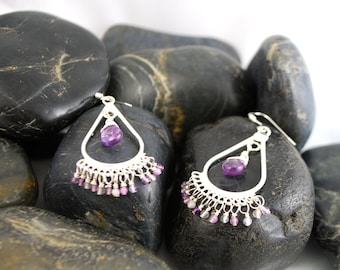 Sterling Silver and Amethyst Chandelier Earrings