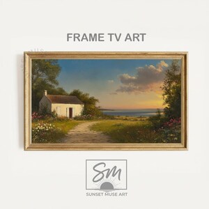 Shuttered Seaside Cottage Wildflowers Samsung Frame TV Art (Digital Download)