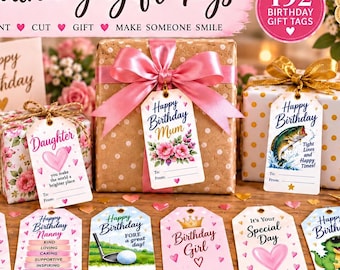 Birthday Gift Tags Printable | Instant Download A4 PDF (Digital Download)
