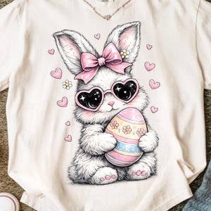 Cute Easter Bunny PNG | Girly Bunny with Sunglasses and Bow | Pastel Easter Rabbit Design | Kawaii Bunny Sublimation