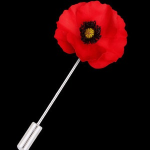 Red Poppy Lapel Pin, Handmade, Fashion accessories, Lapel pin, Gifts for her, Boutonniere, Groomsmen, Wedding, Men lapel pin.