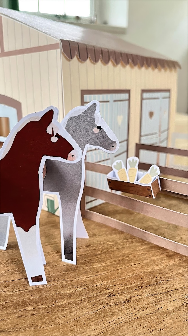 Printable Paper Horse Stable Toy DIY Model Barn Farm Animal Playset Cut ...