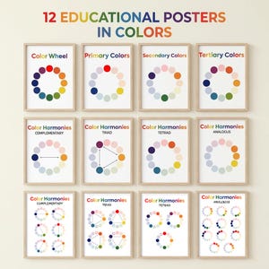 Color Wheel Poster Set of 12 Art Classroom Decor Color Theory Print Homeschool Educational Wall Art Primary Colors Digital Download