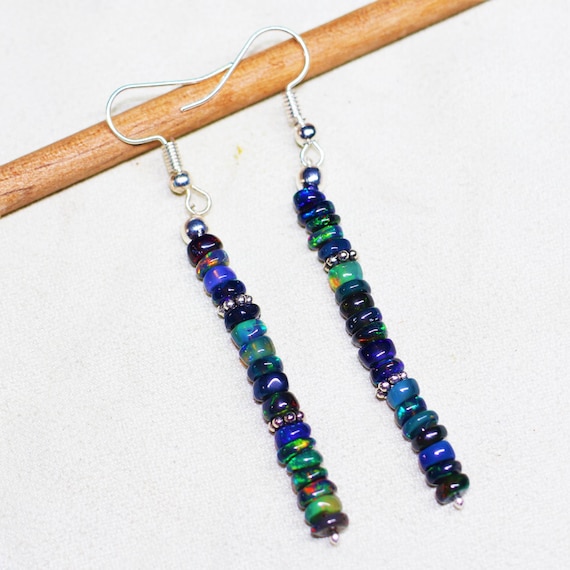 Vintage fire Black opal Earrings, AAA Ethiopian opal , 925 Sterling Silver earrings, Cluster earrings for her, Women earrings, Gift for her.