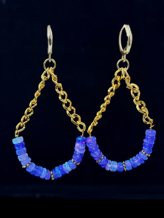 Natural Lavender Fire Opal Earrings, AAA Ethiopian Opal , 925 Sterling Silver earring, Cluster Earring for her, Women earring, Gift for her.