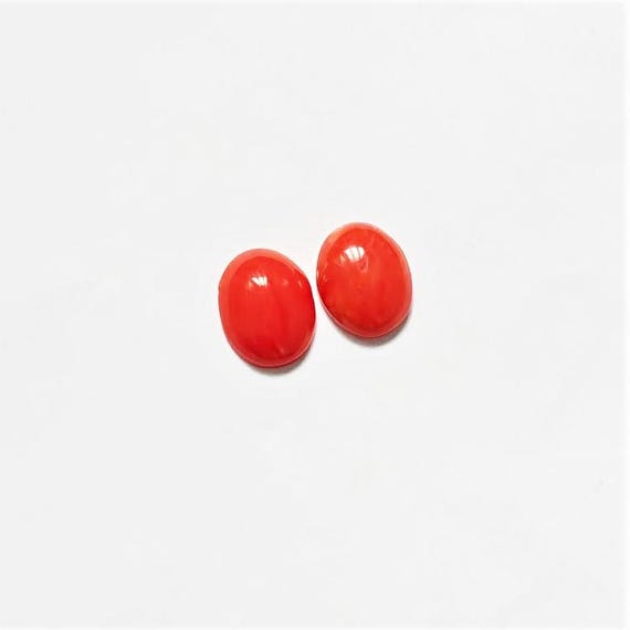 Natural Italian Coral Cabochon  3.45 Ct, Pair Loose Oval Gemstone , Jewelry Making, Certified Italian Mediterranean Monga Stone for Ring.