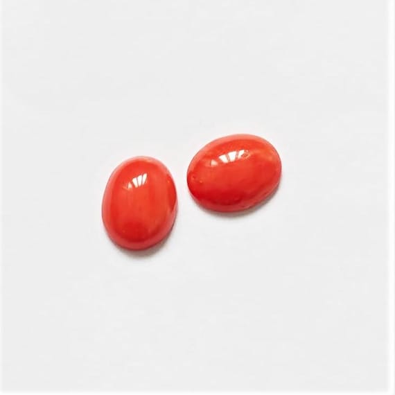 Natural Italian Coral Cabochon  4.05 Ct, Pair Loose Oval Gemstone , Jewelry Making, Certified Italian Mediterranean Monga Stone for Ring.