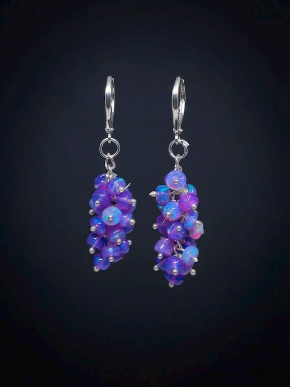 Lavender Opal Earrings, AAA Ethiopian opal , 925 Sterling Silver earrings, Minimalist Cluster earrings for her, Women earrings, Gift for her