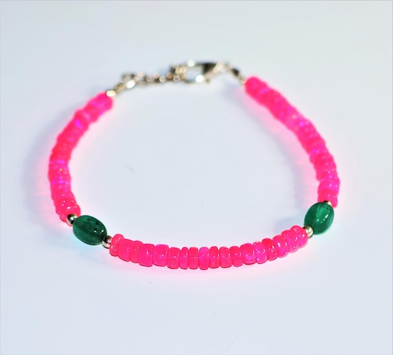 Natural Pink Fire Opal Beaded And Tumble Bracelet,.Emerald Minimalist Handmade jewelry, AAA Quality Opal bracelet. Gift For Her
