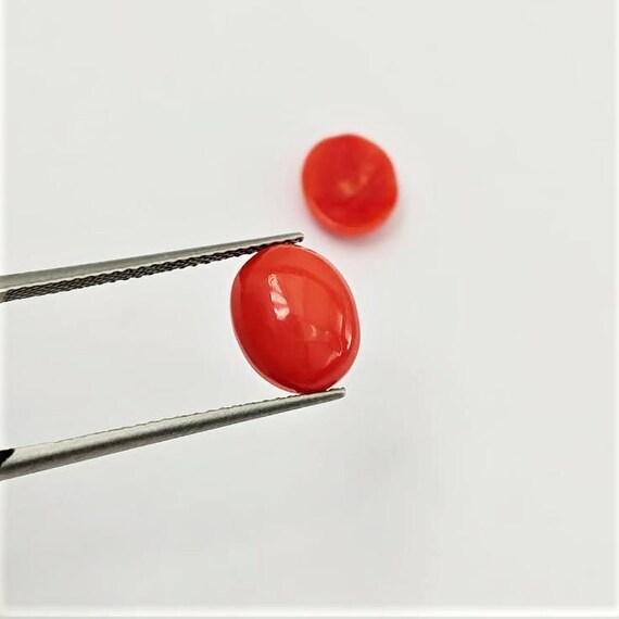 Italian Coral Cabochon  4.15 Ct, Pair Loose Oval Gemstone , Jewelry Making, Certified Italian Mediterranean Monga Stone for Ring.