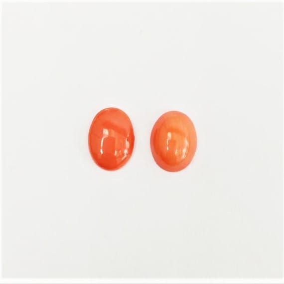Italian Coral Cabochon  1.90 Ct, Pair Loose Oval Gemstone , Jewelry Making, Certified Italian Mediterranean Monga Stone for Ring.