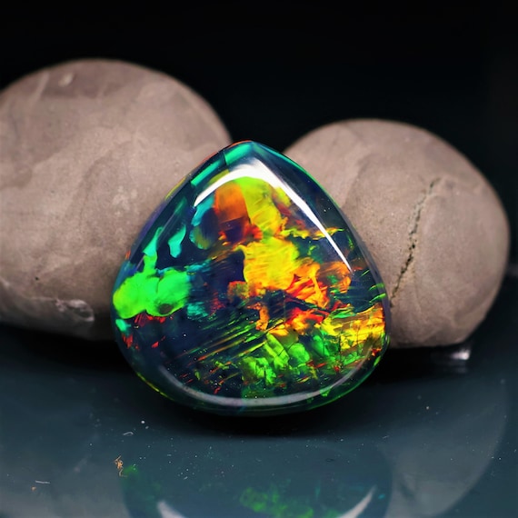 Natural Black Opal Rainbow Fire, 17.45 Carat 22X22X8 MM, Black Large Natural Opal Ethiopian Natural Gemstone, Gift For Her.