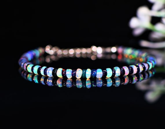 Black Opal And White Fire Opal Bracelet, Minimalist Bracelet, Handmade jewelry, AAA opal beaded Bracelet, opal Bracelet gift for her.