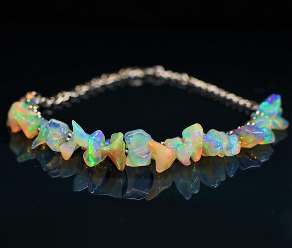Vintage Fire Opal Tumble bracelet, Minimalist bracelet, Handmade jewelry, AAA Ethiopian opal Tumble bracelet, opal bracelet gift for her.