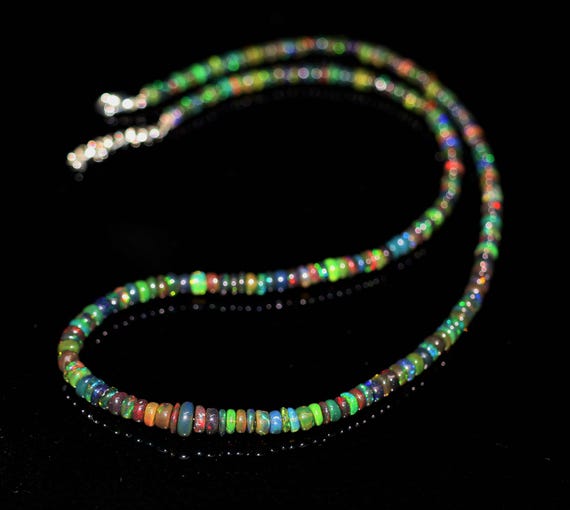 Natural Black Opal Necklace, Minimalist Necklace, Fire Opal Handmade jewelry, AAA opal beaded Necklace, quality opal Necklace gift for her.