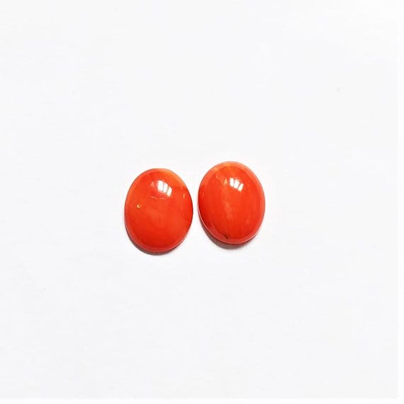 Italian Coral Cabochon  4.00 Ct, Pair Loose Oval Gemstone , Jewelry Making, Certified Italian Mediterranean Monga Stone for Ring.