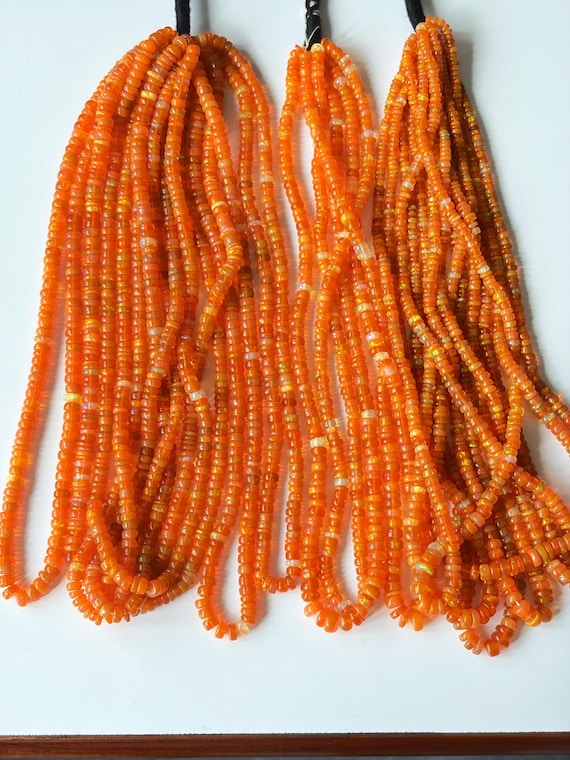 Orange fire Ethiopian opal beaded loose line, Smooth rondelle beads line, 3x4 MM Beads, 4x5 MM Beads, Orange fire opal beads loose line.