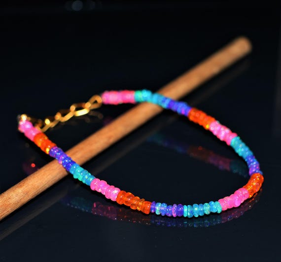 Vintage Multi - Fire Opal Bracelet, Minimalist Bracelet, Handmade jewelry, AAA opal beaded Bracelet, opal Bracelet gift for her.