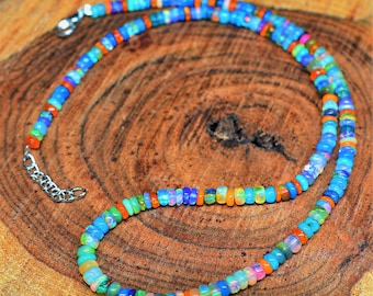 Vintage Multi-Fire Opal Necklace, Minimalist Necklace, Handmade jewelry, AAA opal beaded Necklace, quality opal Necklace gift for her.