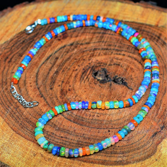 Vintage Multi-Fire Opal Necklace, Minimalist Necklace, Handmade jewelry, AAA opal beaded Necklace, quality opal Necklace gift for her.