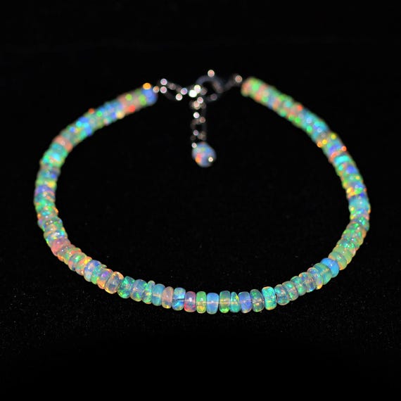 Fire Opal bracelet, Minimalist bracelet, Handmade jewelry, AAA Ethiopian opal beaded bracelet, quality opal bracelet gift for her.