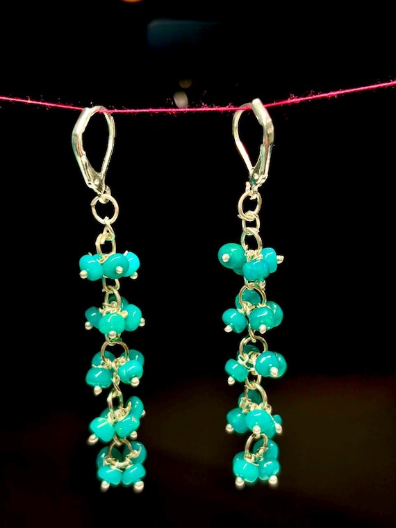 Vintage Green fire opal Earrings, AAA Ethiopian opal , 925 Sterling Silver earring, Cluster earrings for her, Women earring, Gift for her.