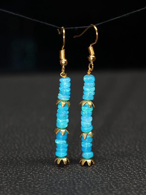 AAA Ethiopian Paraiba Opal Cluster Earrings, 925 Sterling Silver, Minimalist Design