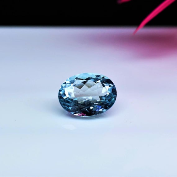 1.35 Ct Natural Blue Aquamarine Loose Gemstone | 8x6 mm Oval Cut Faceted Aquamarine | March Birthstone for Jewelry.