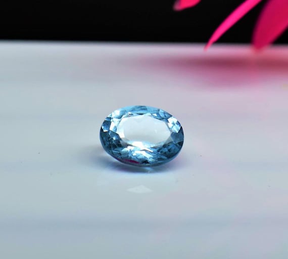 1.35 Ct Natural Blue Aquamarine Loose Gemstone | 8x6 mm Oval Cut Faceted Aquamarine | March Birthstone for Jewelry.