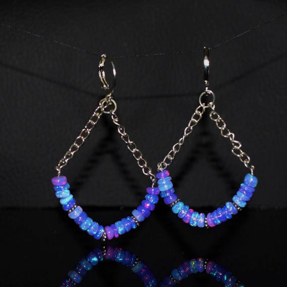 Natural Lavender Fire Opal Earrings, AAA Ethiopian Opal , 925 Sterling Silver earring, Cluster Earring for her, Women earring, Gift for her.