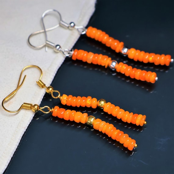 Vintage Orange fire opal Earrings, AAA Ethiopian opal , 925 Sterling Silver earring, Cluster earrings for her, Women earring, Gift for her.