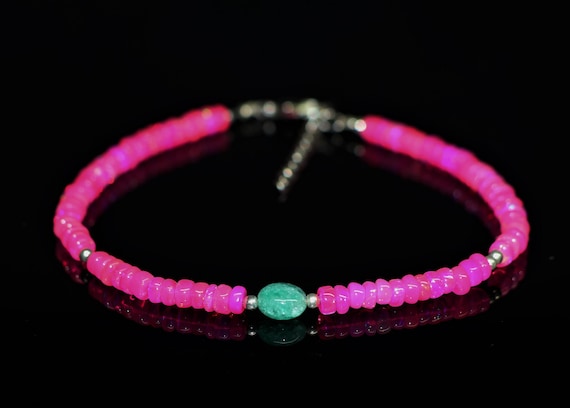 Natural Pink Fire Opal Beaded And Tumble Bracelet,.Emerald Minimalist Handmade jewelry, AAA Quality Opal bracelet. Gift For Her